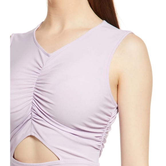 Cutout Ruched Midi Dress Purple Bloom OPEN EDIT Size Small - Picture 4 of 10